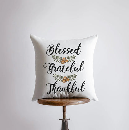 Blessed Grateful Thankful | Pillow Cover | Fall Decor | Cabin Decor Ideas | Fall Decoration | Thanksgiving Decor | Primitive Decor | Gift by UniikPillows