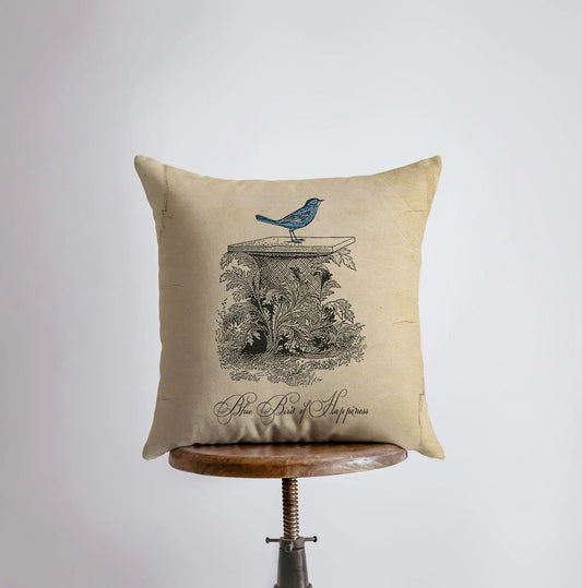 Blue Bird | Vintage Bird | Blue Bird Of Happiness | Pillow Cover | Vintage | Farmhouse Decor | Home Decor | Throw Pillow | Room Decor | Gift by UniikPillows