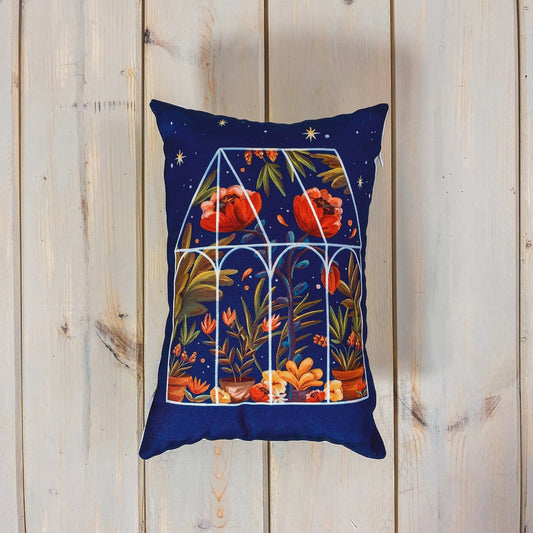 Blue Greenhouse | Pillow Cover | 12x18 | Greenhouse | Pillow | Throw Pillow | Vintage | Floral | Gift for her | Home Decor | Country Decor by UniikPillows