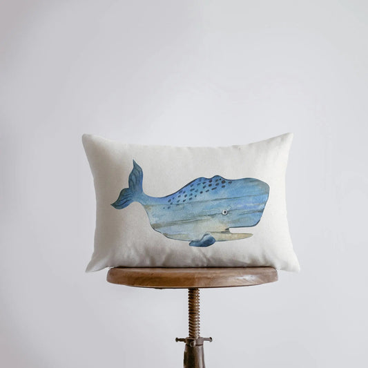 Blue Wooden Whale | 18x12 | Watercolor | Throw Pillow | Home Décor | Coastal Décor | Nautical | Ocean | Accent Pillow Cover | Beach | Sea by UniikPillows