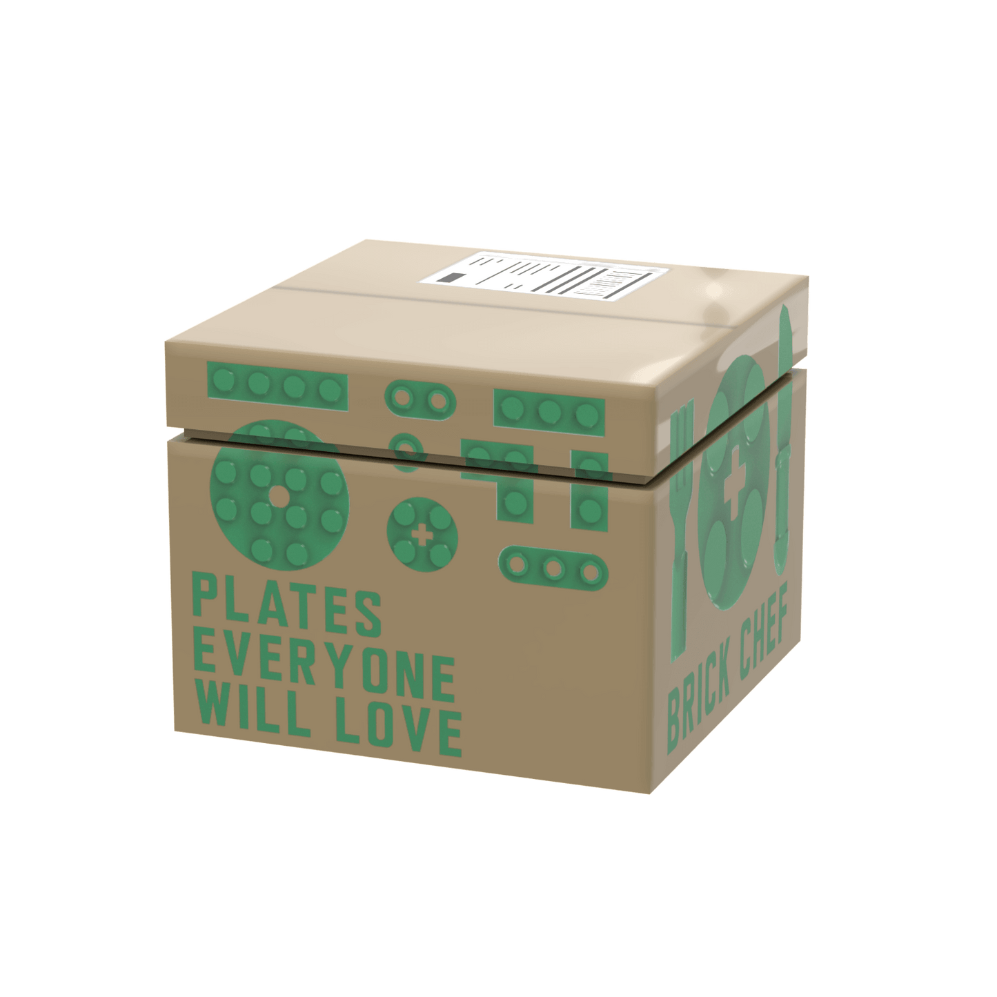 Brick Chef Food Delivery Shipping Box - Minifig Food Accessory - Custom Printed - Made using LEGO® parts (2 x 2 brick)