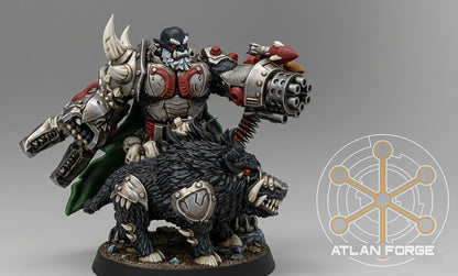 Grokk Brutelord by Atlan Forge – Resin Printed Grimdark Sci-Fi Mini With Wolf (28/32mm)