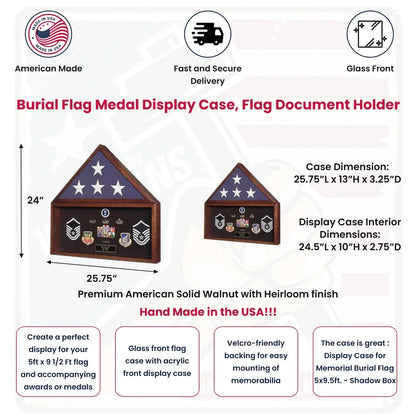 Burial Flag Medal Display case, Flag Document Holder.