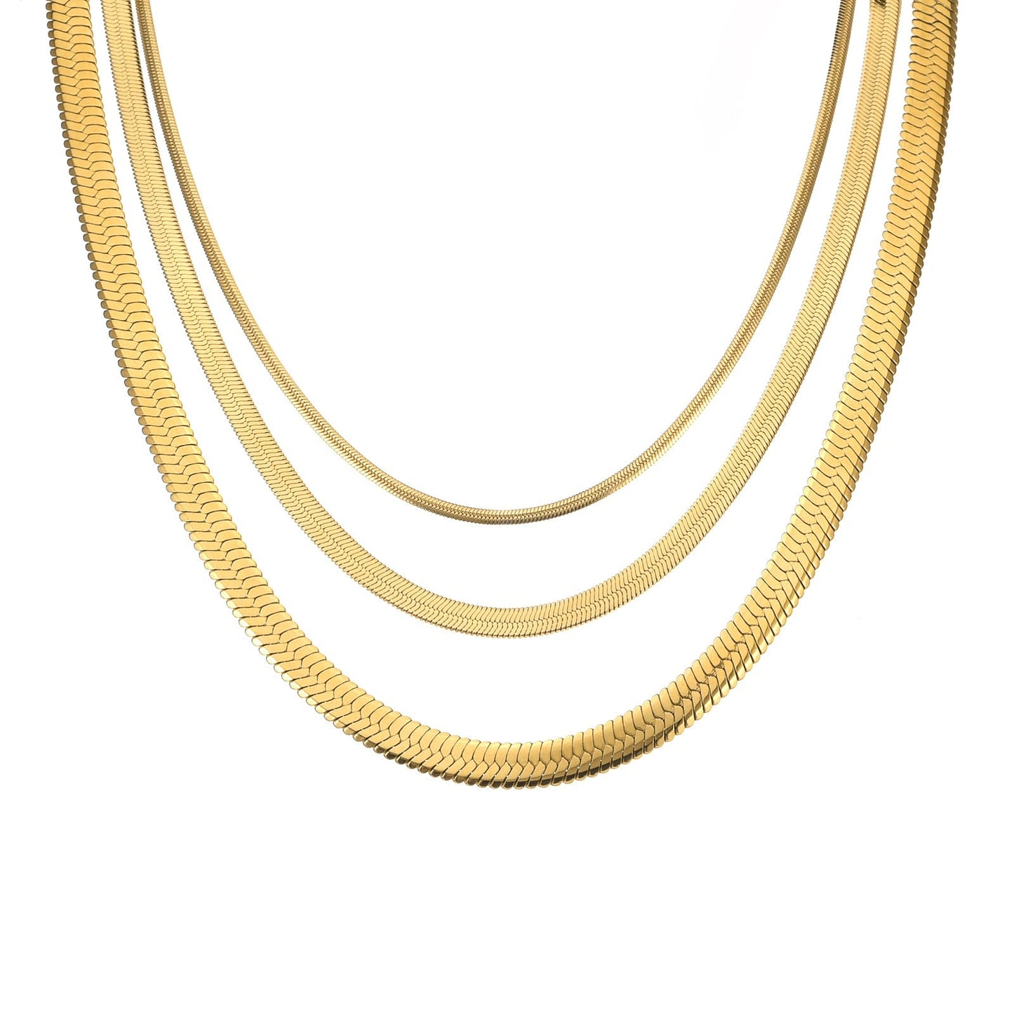 C006G B.Tiff 6mm Herringbone 18K Gold Plated Chain Necklace by B.Tiff New York
