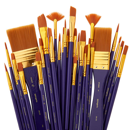 Studio Gold Nylon Brush Set - Acrylic & Watercolor - 30 pc