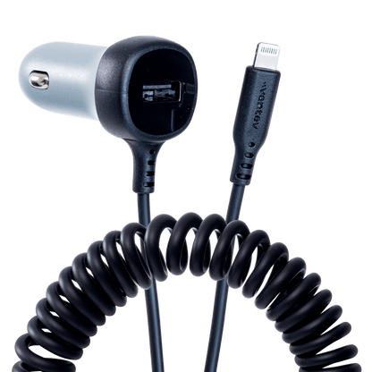 Ventev 12W USB A Car Charger with attached 15W Apple Lightning Cord by Ventev
