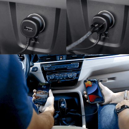 Ventev 12W USB A Car Charger with attached 15W Apple Lightning Cord Gray by Ventev