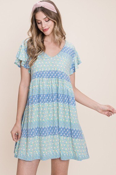 Cute And Flirty Floral Printed Babydoll Mini Dress by Balec Group