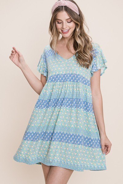 Cute And Flirty Floral Printed Babydoll Mini Dress by Balec Group