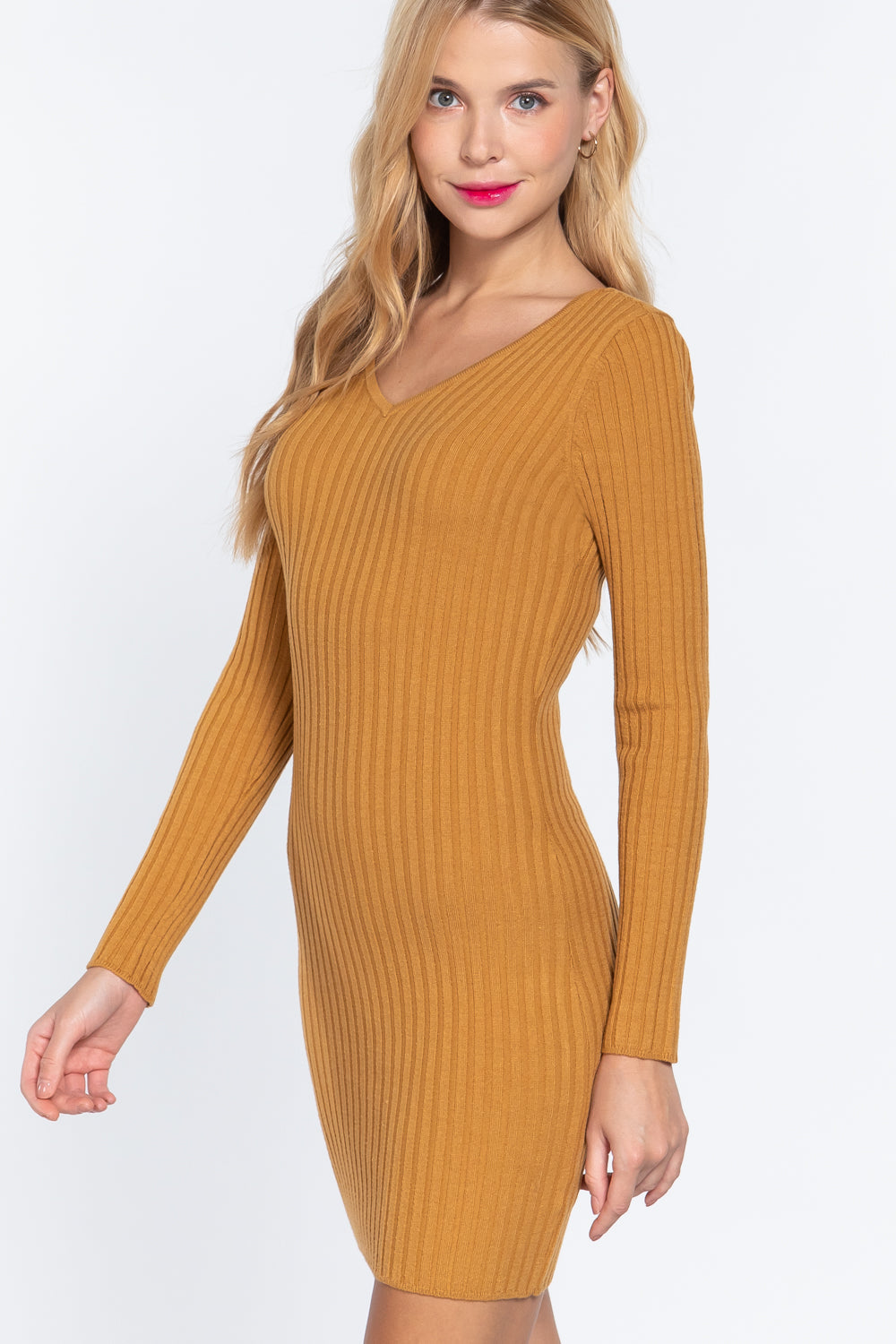 Long Slv V-neck Sweater Mini Dress by Balec Group