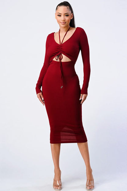 Trendy Front Shirring Cut-out Long Sleeved Dress by Balec Group