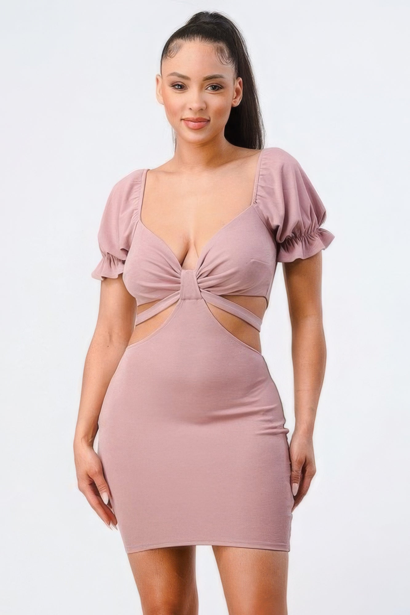 Lux Side Cutout W/ Back Tie Detail Bodycon Dress by Balec Group