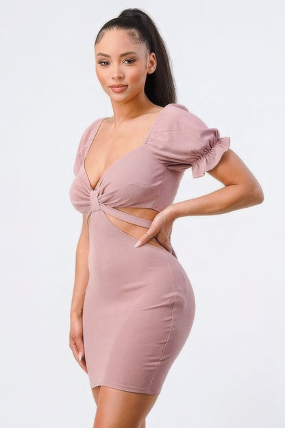 Lux Side Cutout W/ Back Tie Detail Bodycon Dress by Balec Group