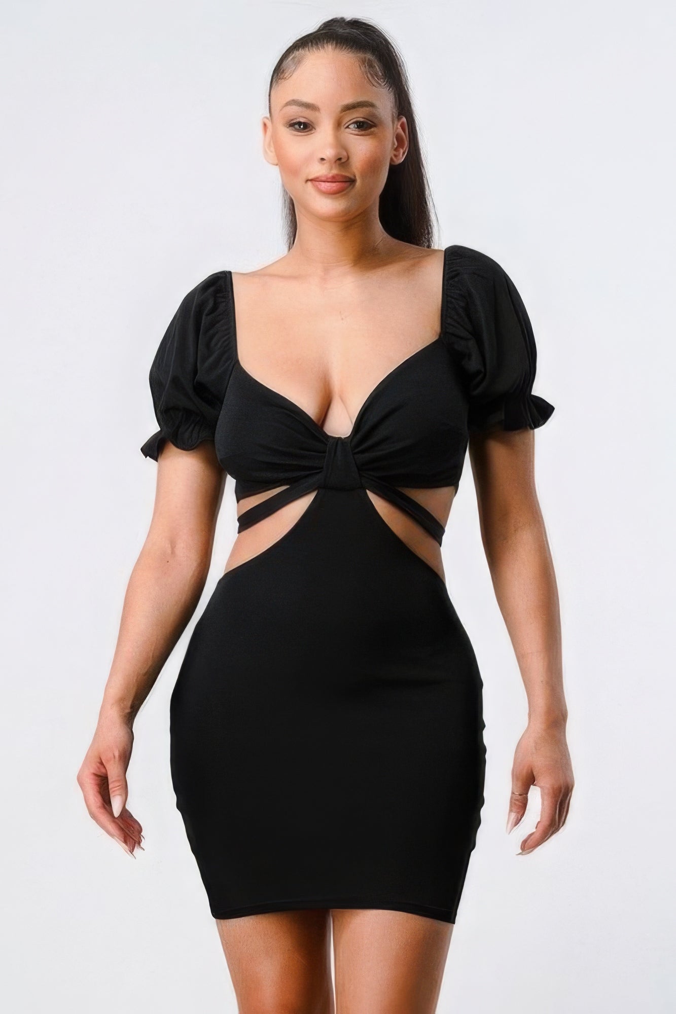 Lux Side Cutout W/ Back Tie Detail Bodycon Dress by Balec Group