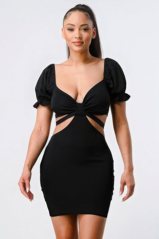 Lux Side Cutout W/ Back Tie Detail Bodycon Dress by Balec Group