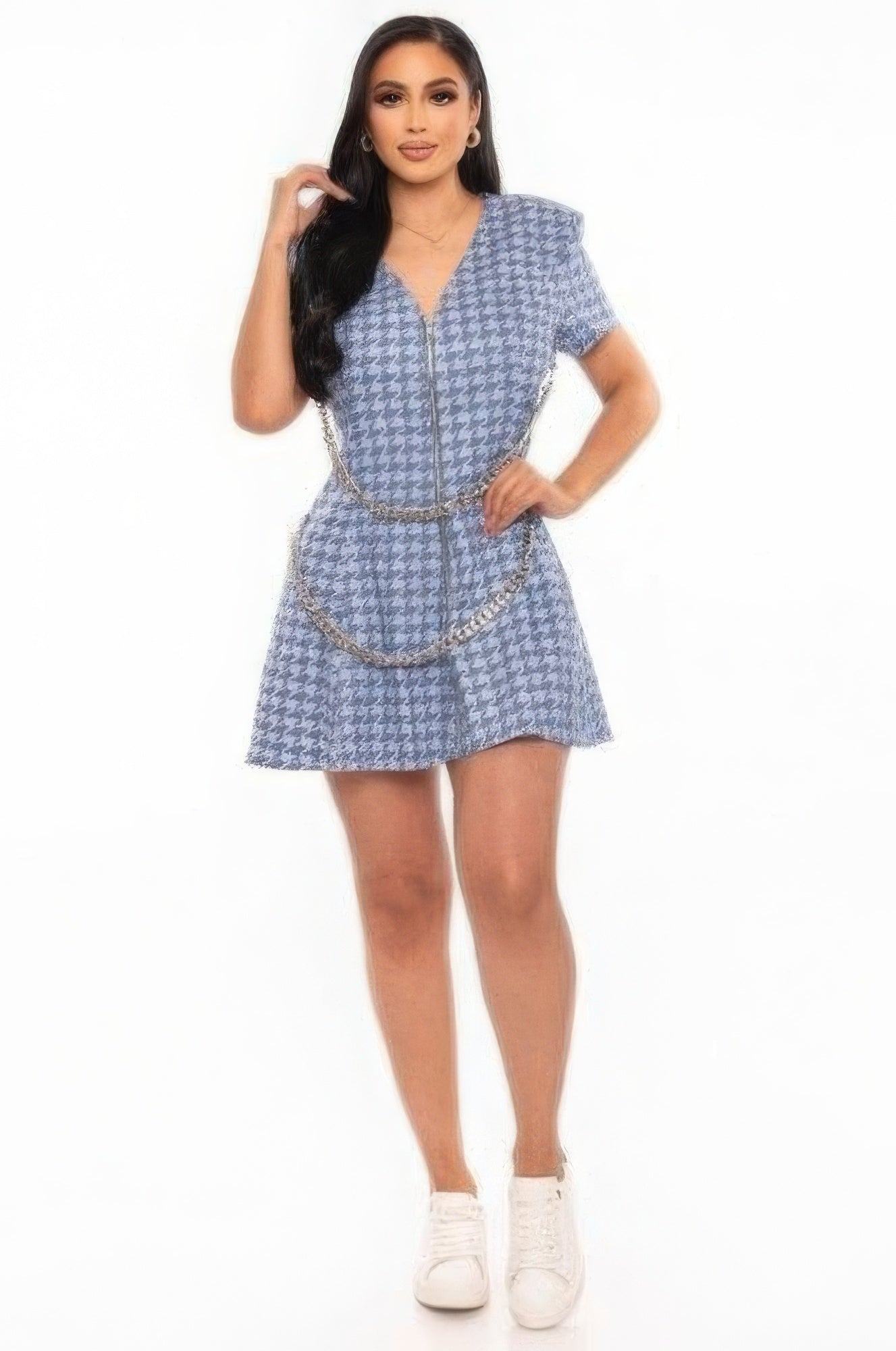 Houndstooth Chain-belt Dress by Balec Group