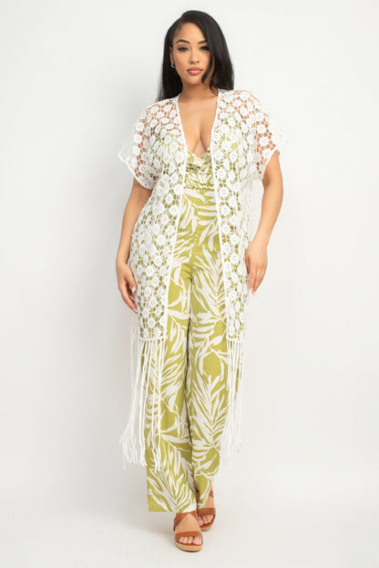 Crocheted Open-front Fringe Kimono by Balec Group