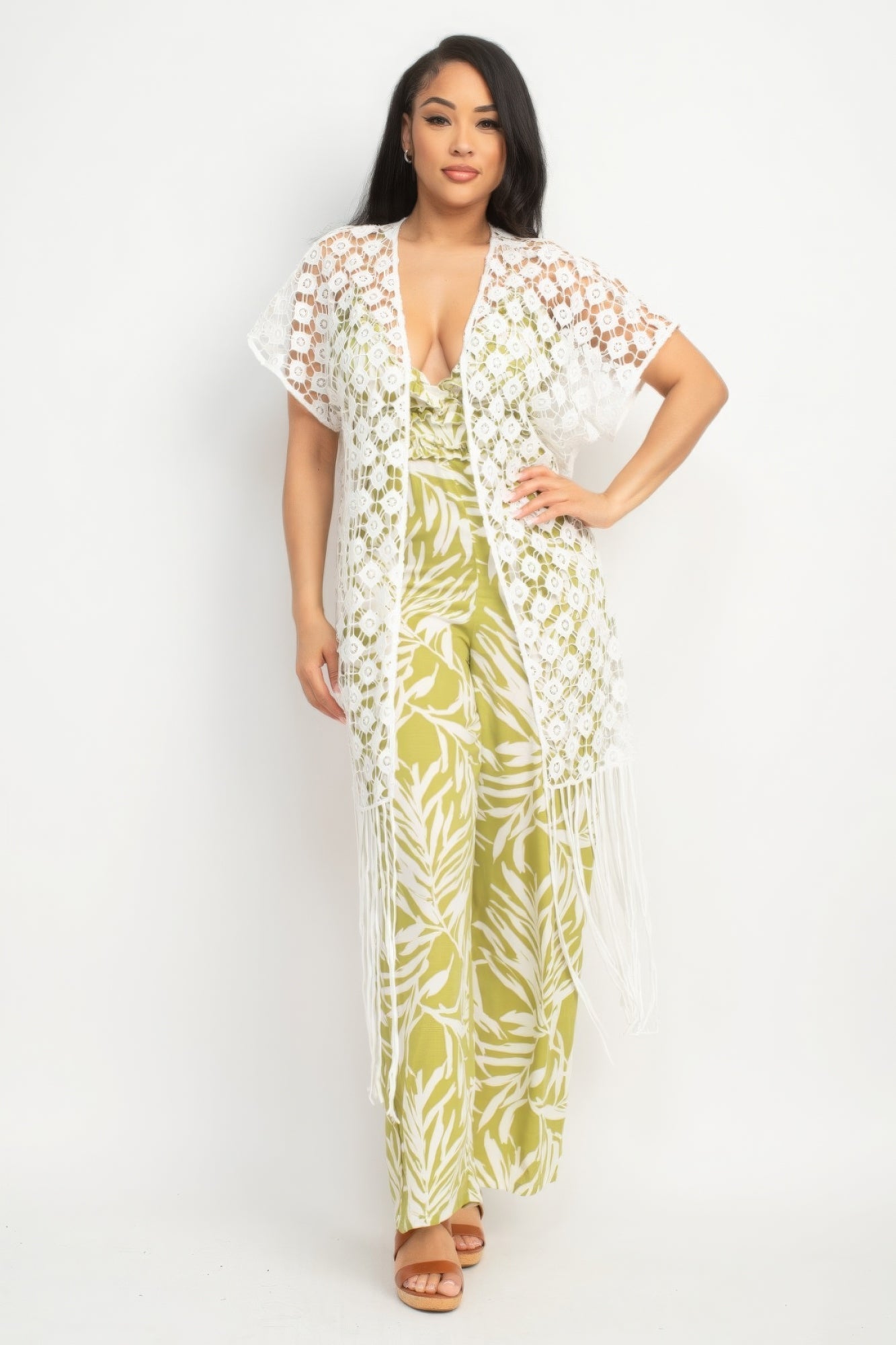Crocheted Open-front Fringe Kimono by Balec Group