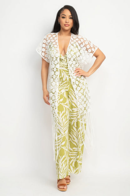 Crocheted Open-front Fringe Kimono by Balec Group