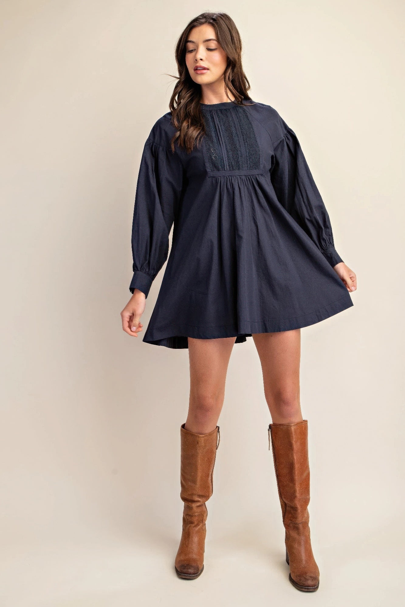 Long sleeve mini dress with lace detail by Balec Group