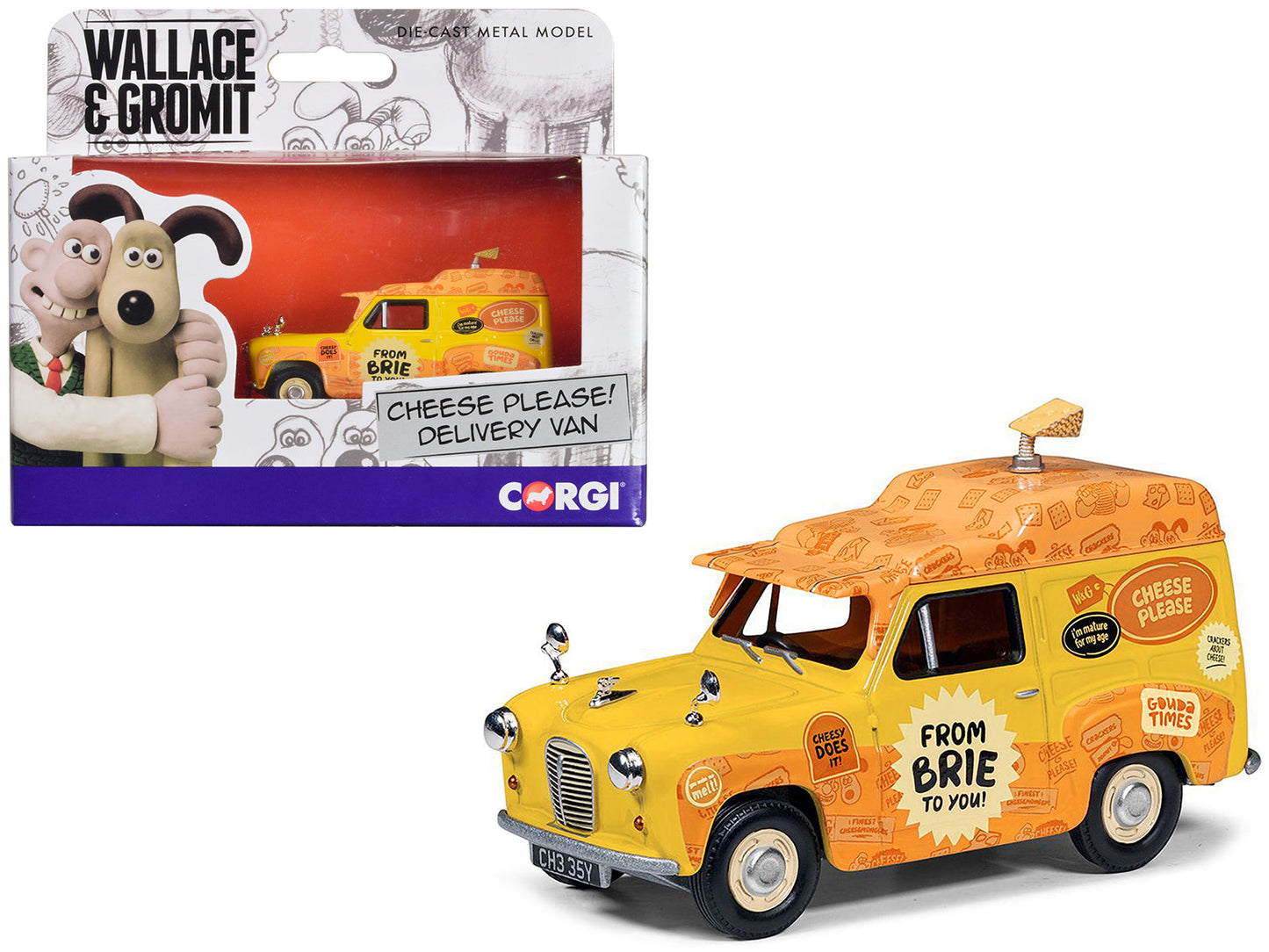 Austin A35 Van RHD (Right Hand Drive) Yellow "Cheese Please" "Wallace & Gromit" Diecast Model Car by Corgi  free shipping USA