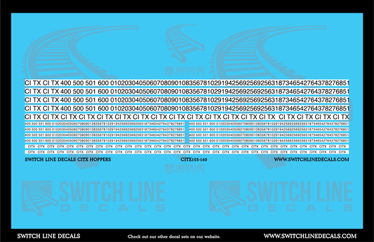 N Scale CITX Hopper White Background Patches Decal Set