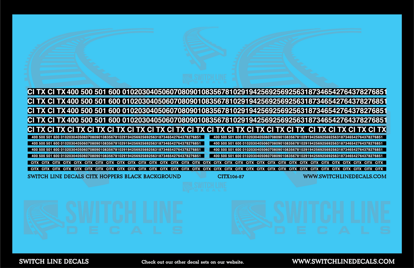HO Scale CITX Bold Hopper Patches Black Background Decal Set