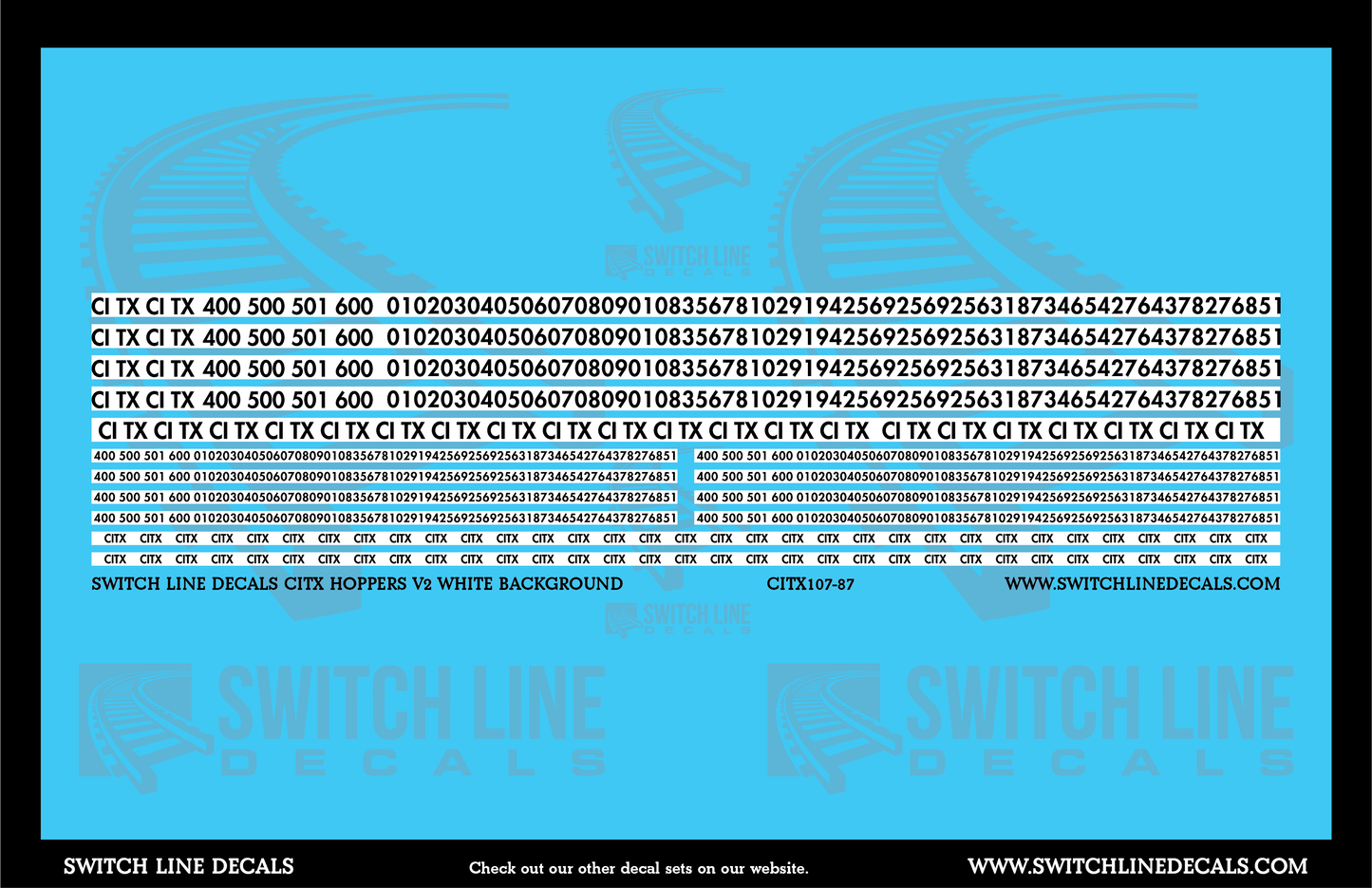 HO Scale CITX Hoppers V2 White Background Decal Set