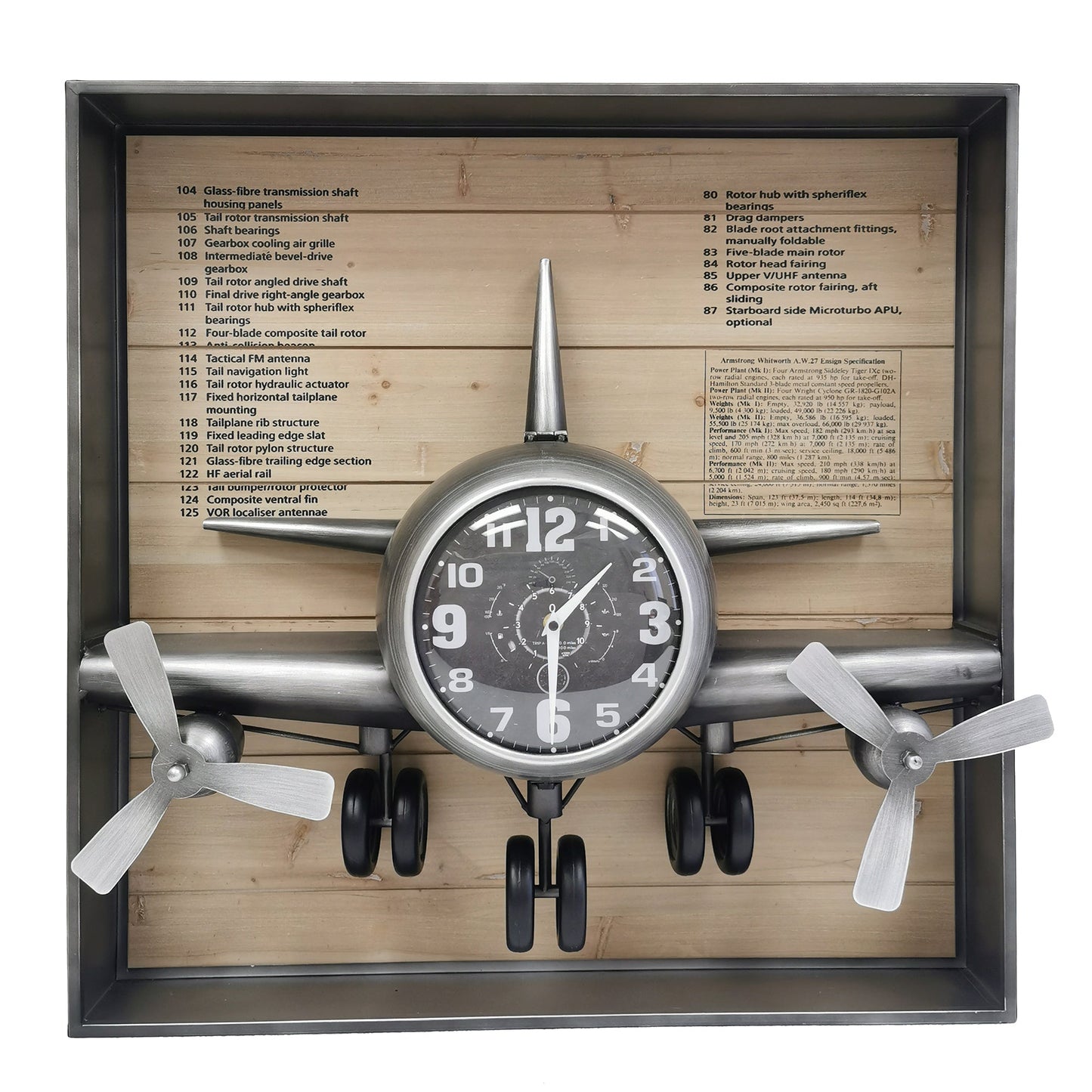 Metallic Vintage Airplane Wall Art with Clock, Set of 3 by Peterson Housewares & Artwares