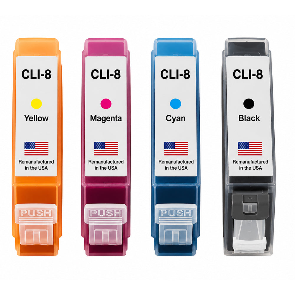U.S. Remanufactured for Canon CLI-8  Black / 3 Color Ink Cartridge 4-Pack