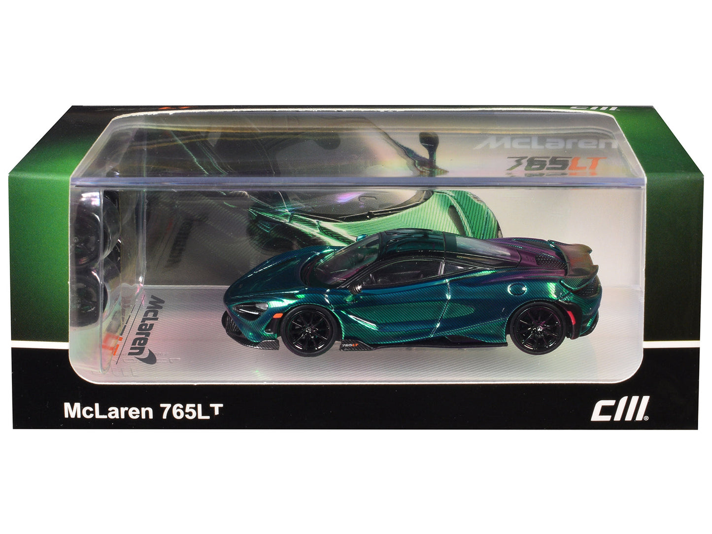 McLaren 765LT Green Carbon Metallic with Black Top and Extra Wheels 1/64 Diecast Model Car by CM Model  free shipping USA