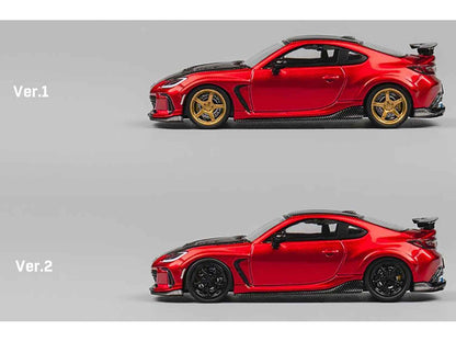 Subaru BRZ Varis Arising-1 RHD (Right Hand Drive) Red Metallic with Carbon Hood and Top and Extra Wheels 1/64 Diecast Model Car by CM Model