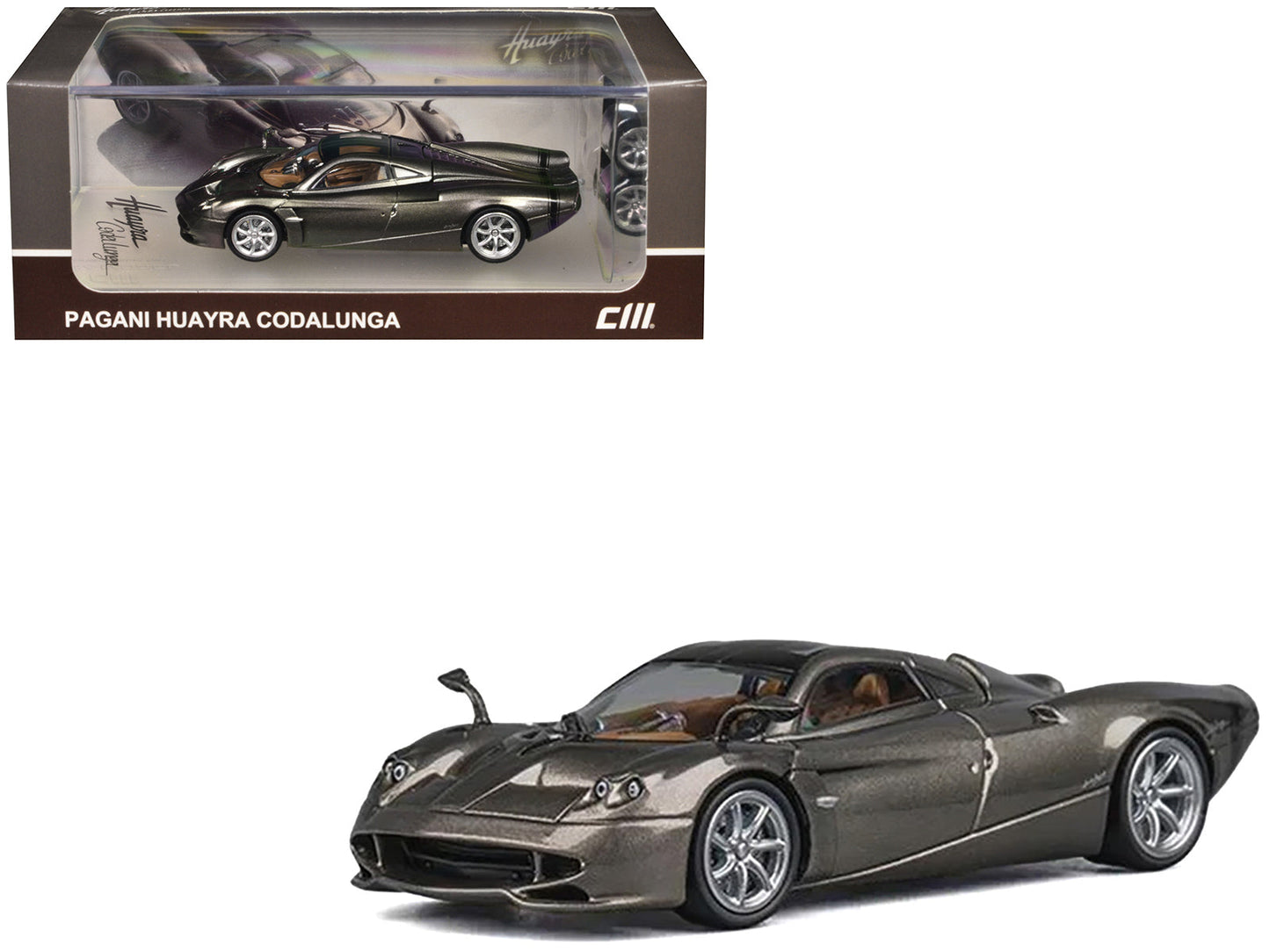 Pagani Huayra Codalunga Gun Metal Gray Metallic with Sunroof and Extra Wheels 1/64 Diecast Model Car by CM Model  free shipping USA