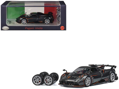 Pagani Imola Dark Gray Metallic with Carbon and Orange Accents with Extra Wheels 1/64 Diecast Model Car by CM Model  free shipping USA