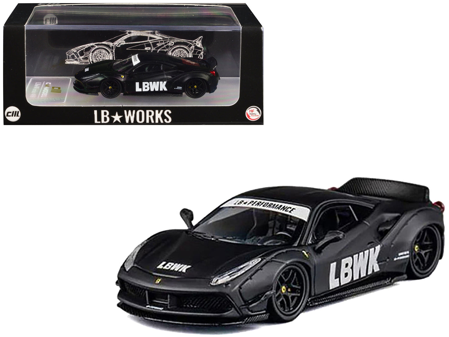 LB Works 488 "LBWK" Matt Black 1/64 Diecast Model Car by CM Model  free shipping USA