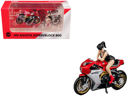MV Agusta Superveloce 800 Motorcycle Red and Silver with Figure 1/64 Diecast Model by CM Model  free shipping USA