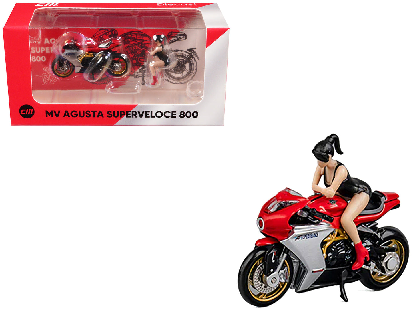 MV Agusta Superveloce 800 Motorcycle Red and Silver with Figure 1/64 Diecast Model by CM Model  free shipping USA