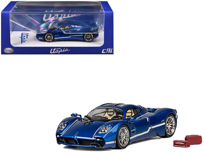 Pagani Utopia Blue Metallic with White Stripes 1/64 Diecast Model Car by CM Model  free shipping USA