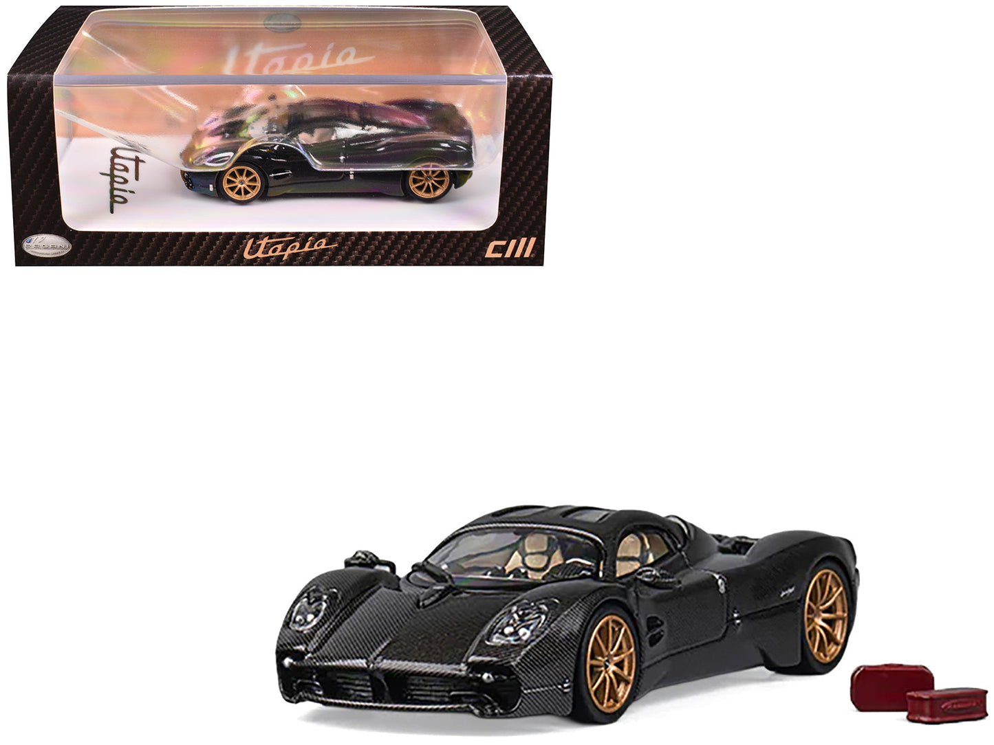 Pagani Utopia Full Carbon with Gold Wheels 1/64 Diecast Model Car by CM Model  free shipping USA