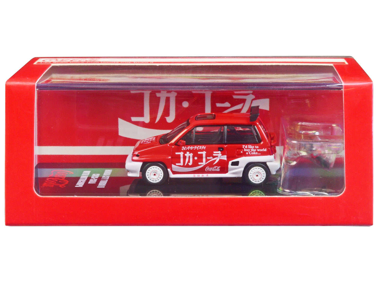 Honda City Turbo II RHD (Right Hand Drive) Red and White "Coca-Cola" with Honda Motocompo Scooter 1/64 Diecast Model Car by Inno Models  free shipping USA