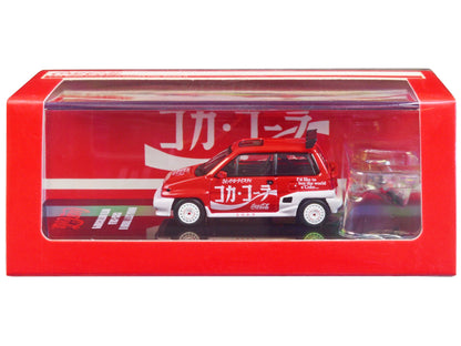 Honda City Turbo II RHD (Right Hand Drive) Red and White "Coca-Cola" with Honda Motocompo Scooter 1/64 Diecast Model Car by Inno Models  free shipping USA
