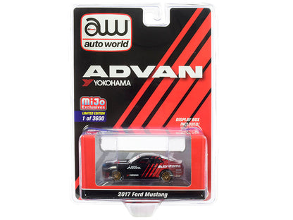 2017 Ford Mustang "ADVAN Yokohama" Red and Black Limited Edition to 3600 pieces Worldwide 1/64 Diecast Model Car by Auto World  free shipping USA