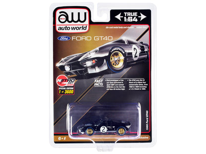 1966 Ford GT40 RHD (Right Hand Drive) #2 Black with Silver Stripes Limited Edition to 3600 pieces Worldwide 1/64 Diecast Model Car by Auto World  free shipping USA