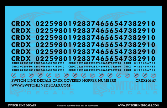 HO Scale CRDX Covered Hopper Numbers Decal Set