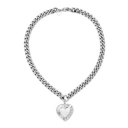 CURB CHAIN & HEART PENDANT NECKLACE by eklexic jewelry