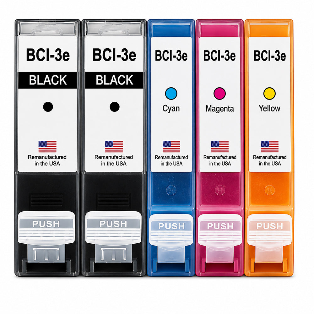 U.S. Remanufactured Ink Cartridges for Canon BCI-3e 2 Black / 3 Color 5-Pack