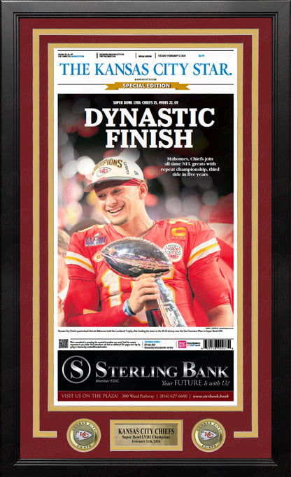 Patrick Mahomes Kansas City Chiefs Super Bowl Champions Framed Newspapers (3 Super Bowls)
