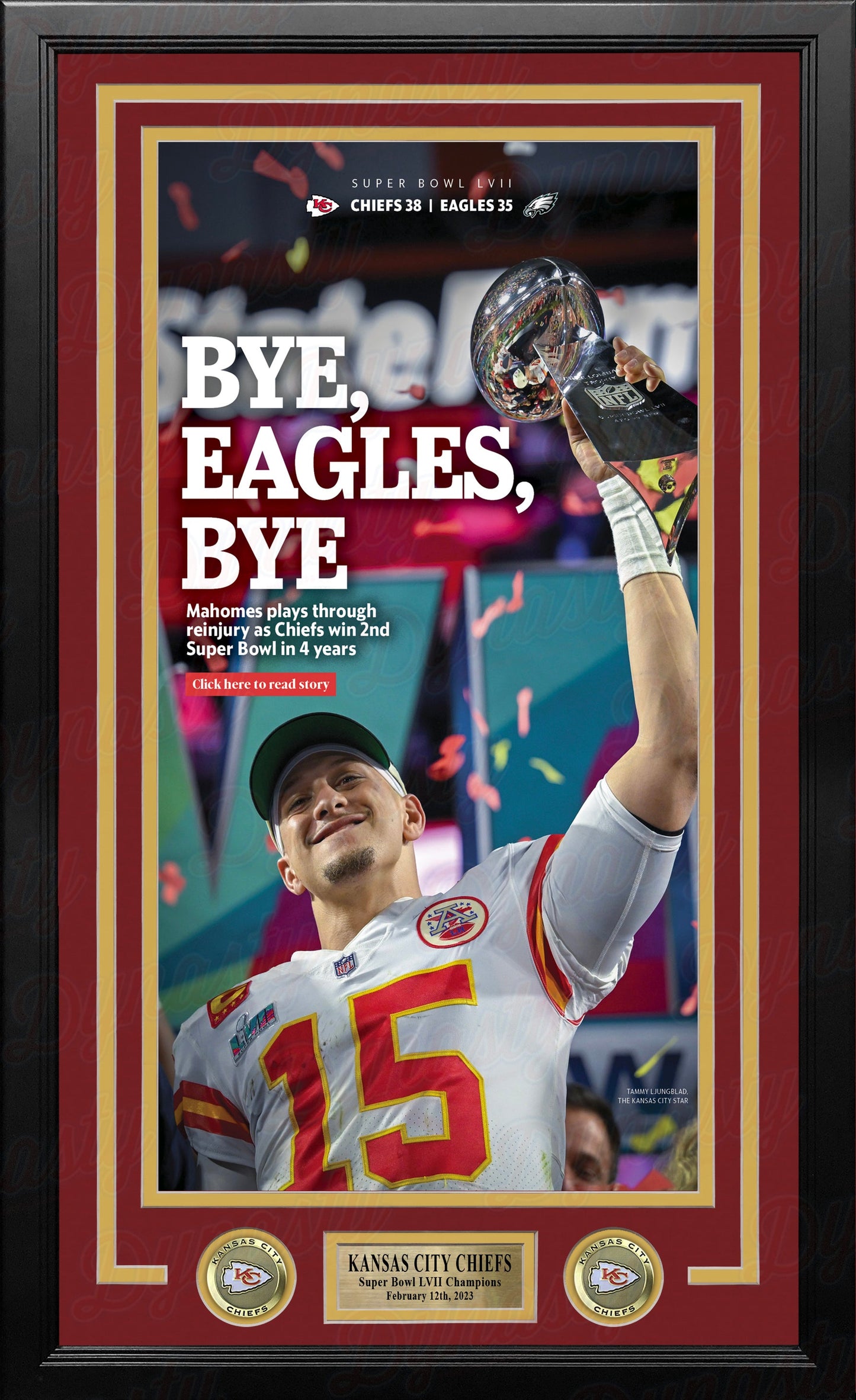 Kansas City Chiefs Super Bowl LVII Championship Framed Kansas City Star Newspaper - Patrick Mahomes