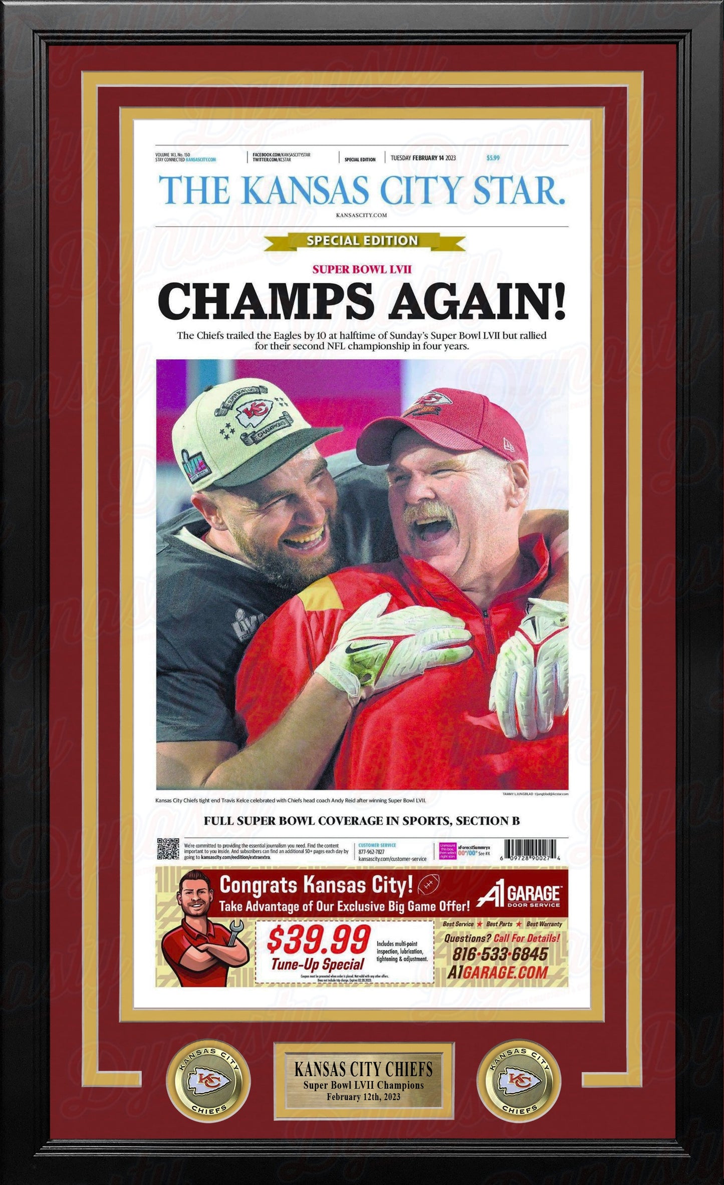 Kansas City Chiefs Super Bowl LVII Championship Framed Kansas City Star Newspaper - Andy Reid