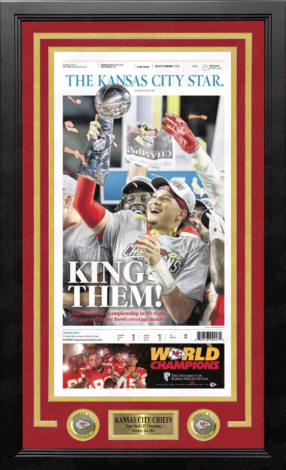 Patrick Mahomes Kansas City Chiefs Super Bowl Champions Framed Newspapers (3 Super Bowls)